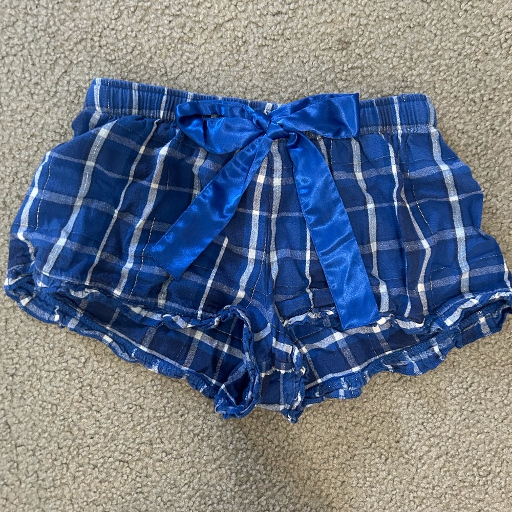 Size small blue and white plaid pajama shorts